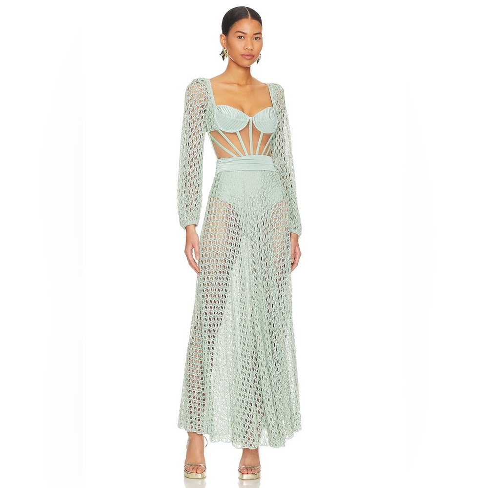 PatBO Monstera Crochet Bustier Dress NWT